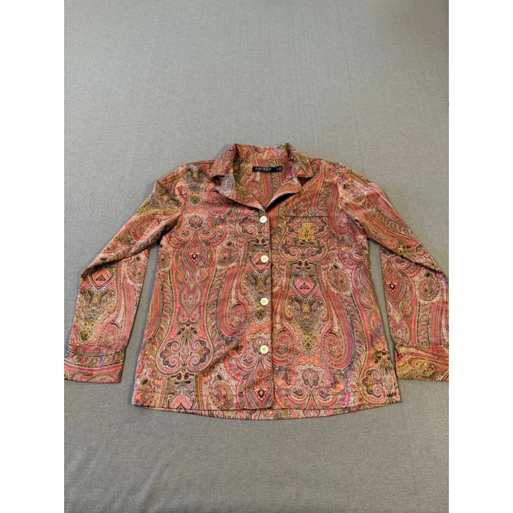Lauren Ralph Lauren women's paisley sateen pajama top Size XS